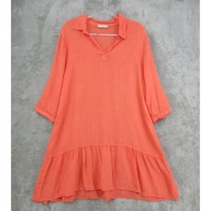 Bellambra Dress Womens Large Linen Ruffle Hem Relaxed Boxy Coastal Boho Italy